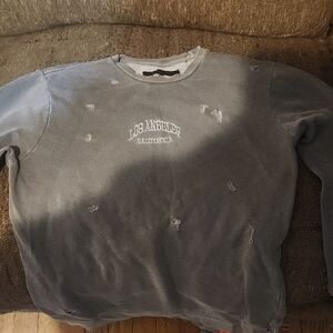 PacSun Gray Distressed Crewneck Sweater